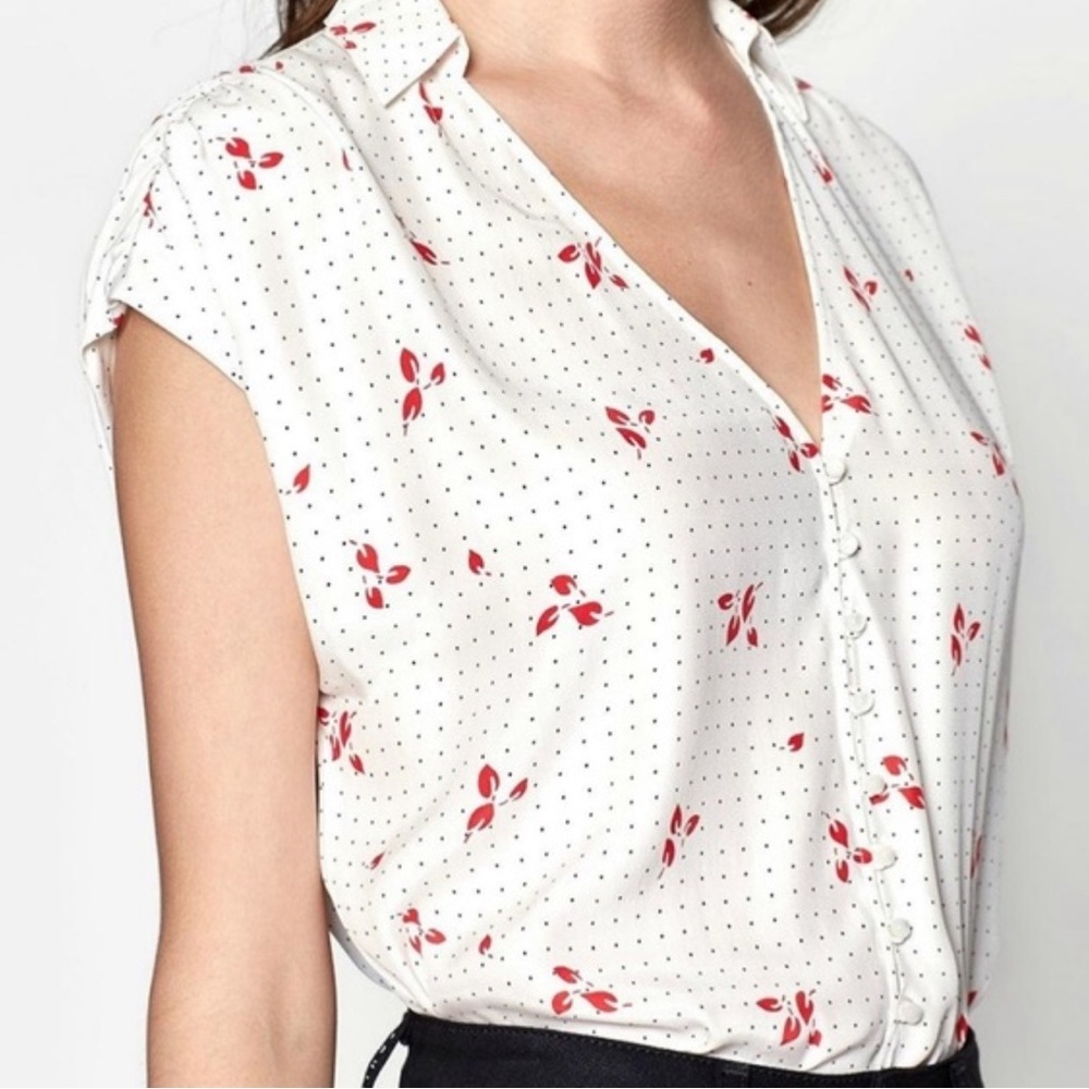 Equipment femme 100% silk Alloura Pattern button up Silk cap sleeve blouse small
